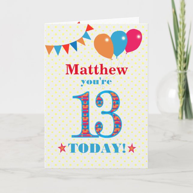 Personnalisé Nom 13e Anniversaire Carte Balloons B (Devant)
