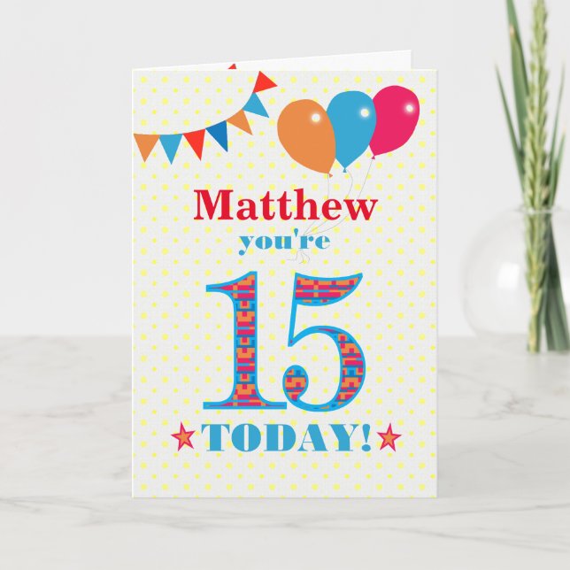 Personnalisé Nom 15e carte Ballons de Bunting Anni (Devant)