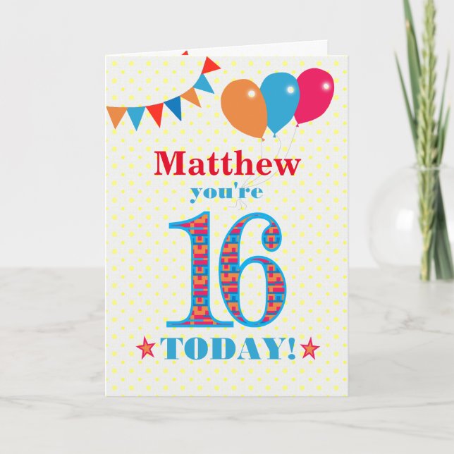 Personnalisé Nom 16e Anniversaire Carte Ballons de (Devant)