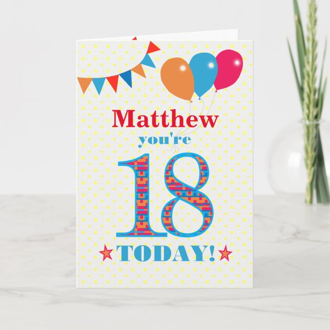 Personnalisé Nom 18e Anniversaire Carte Balloons B (Devant)