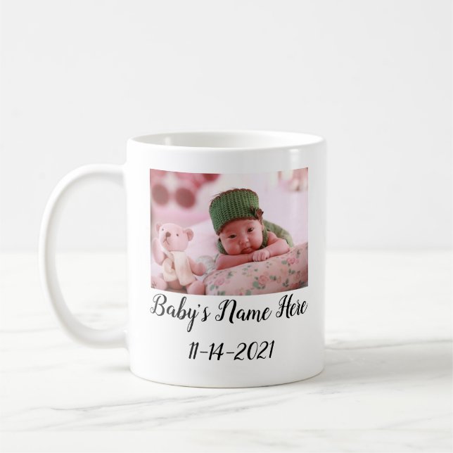 Personnalisé Nouveau bébé Photo Mug Café (Gauche)