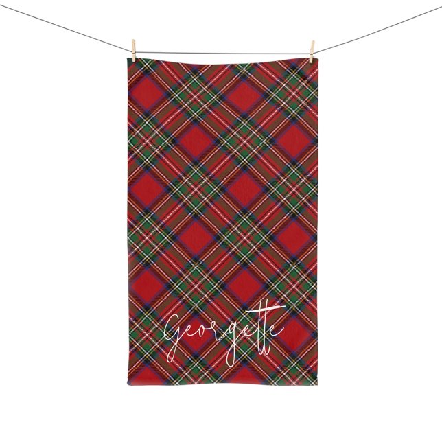 Personnalisé Plaid Rouge Vert Rustique Stewart Tar (Elegant Rustic Plaid Script Stewart Tartan Hand Towel)