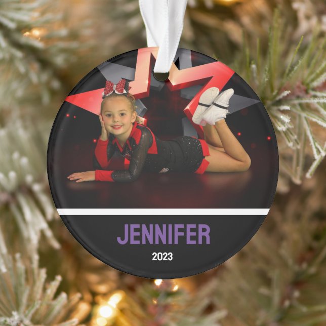 Personnalisé Purple Photo Ornement Cheerleader (Arbre)
