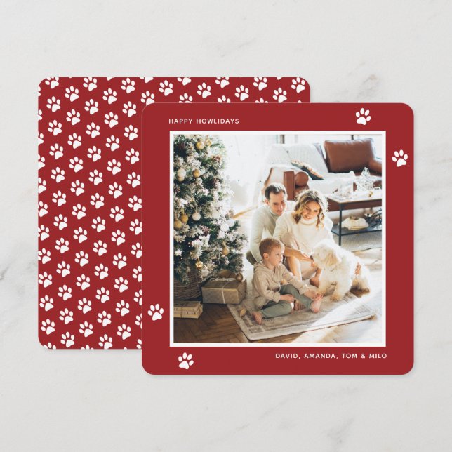 Personnalisé Red Paw Photo Happy Howlidays Cartes (Devant / Derrière)