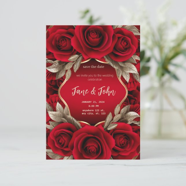 [Personnalisé] Rose rouge Faire-part de mariage (Debout devant)
