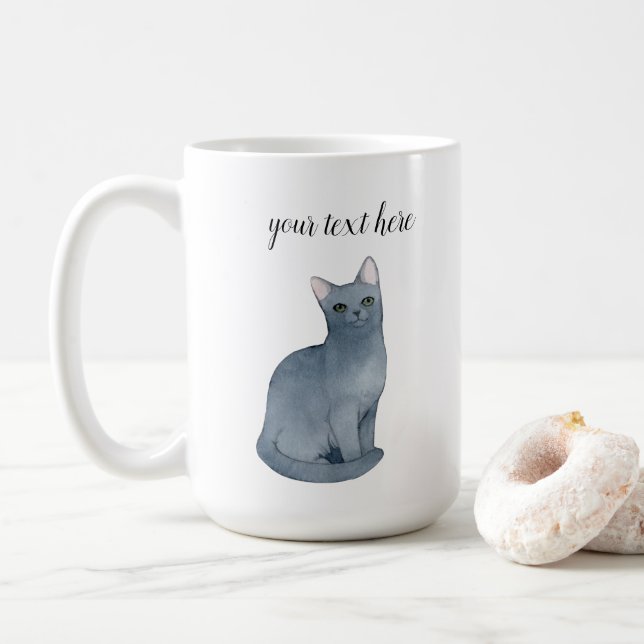 Personnalisé Russe Bleu Chat race café cadeau Mug (Avec donut)