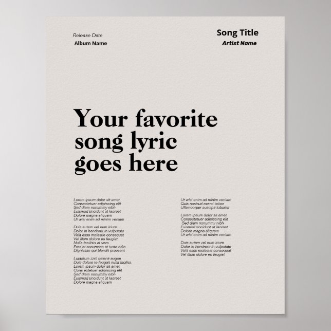 Personnalisé Style Suisse Lyrics Poster Chanson Ly (Devant)