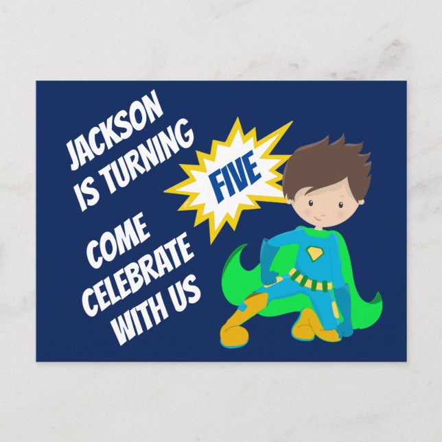 Personnalisé Superhero Boy Invitation de fête d'an (Devant)