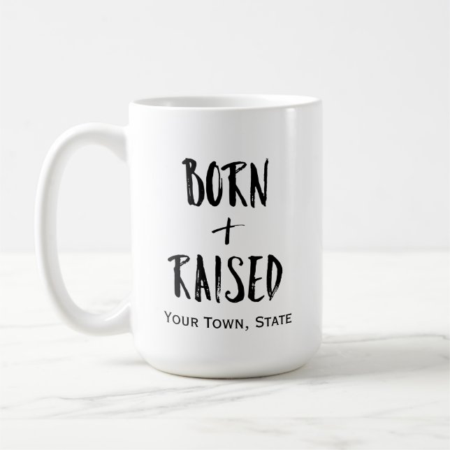 Personnalisé Ville natale Né et élevé café Mug (Gauche)
