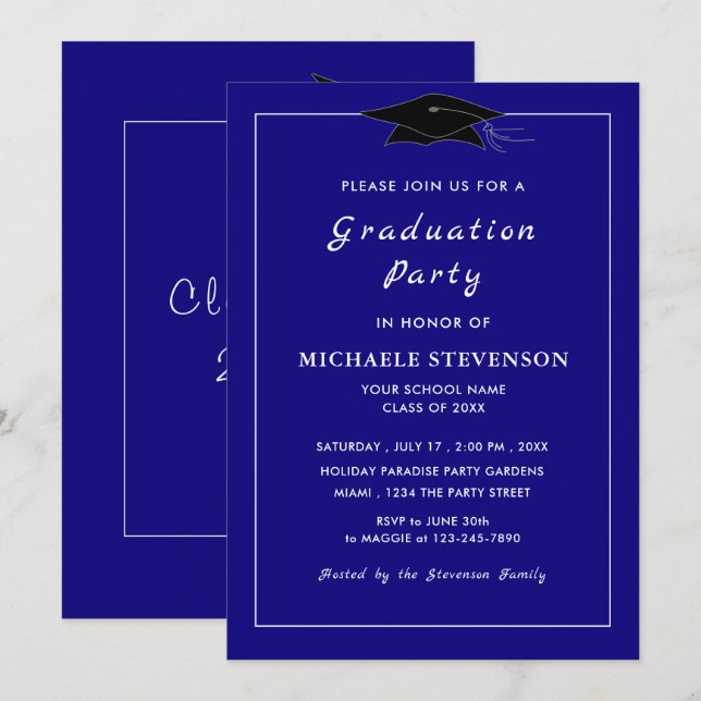 Personnalisé Vos Couleurs Graduation Invitation (Devant / Derrière)