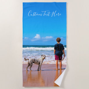 Personnalisé Votre Photo Plage Serviette Texte Per