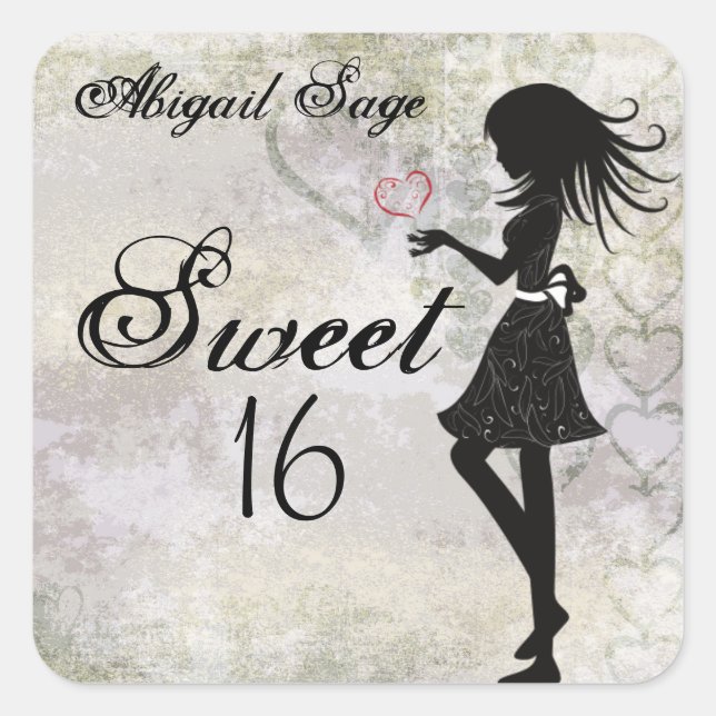 Personnalisée Girl and Hearts Sweet 16 Stickers (Devant)