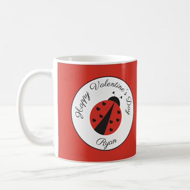 Personnalisée Saint Valentin Mug Ladybugs Coeurs (Gauche)