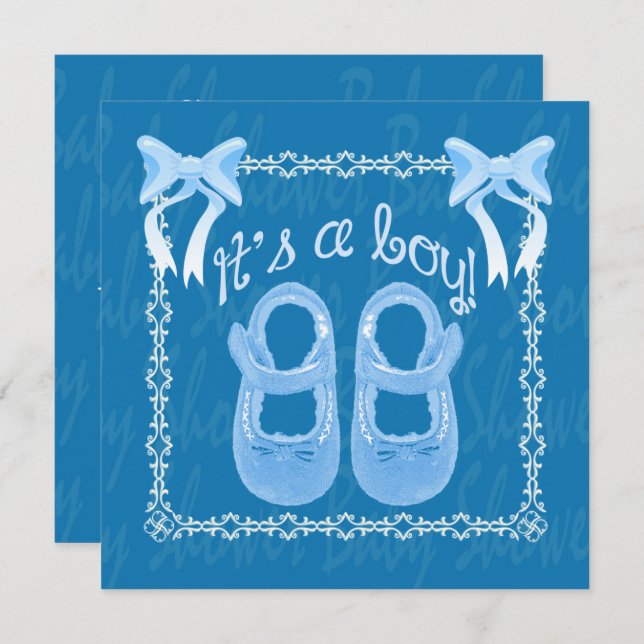 Personnaliser Bleu bébé Boy douche invitation (Devant / Derrière)