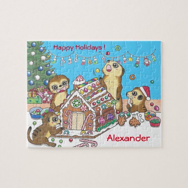 Personnaliser Cute Meerkats puzzle bleu (Horizontal)