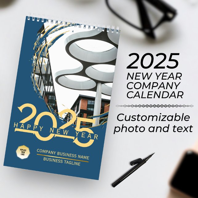 Personnaliser du Nouvel An Or et Bleu Calendrier d (Créateur téléchargé)