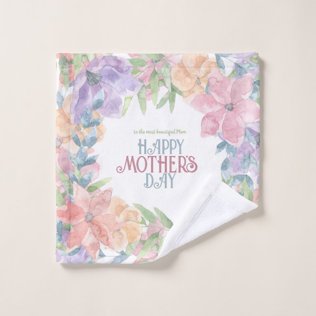 Personnaliser Four Flowers Aquarelle Fête des mère (Gant de toilette)