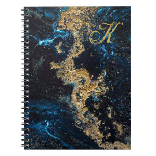 Personnaliser Gold Blue MARBLE Carnet spiral initi