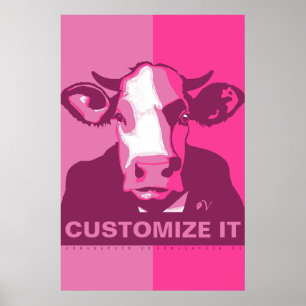 PERSONNALISER IT Pink Pop Art Cow Poster
