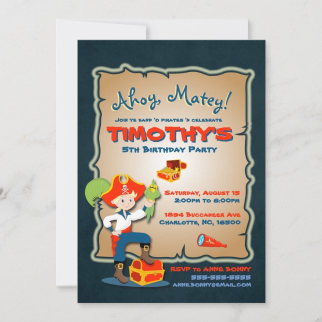 Personnaliser mignon Pirate Invitation Anniversair (Devant)