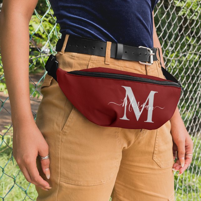 Personnaliser Monogramme Nom initial Rouge foncé (Personalize Monogram Initial Name Dark Red Fanny Pack)