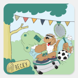Personnalisez le Carré Stickers Bear Camp d'été