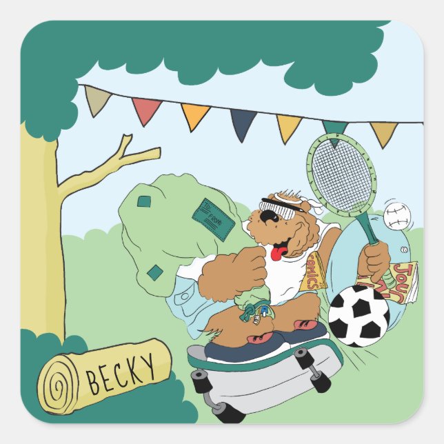 Personnalisez le Carré Stickers Bear Camp d'été (Devant)