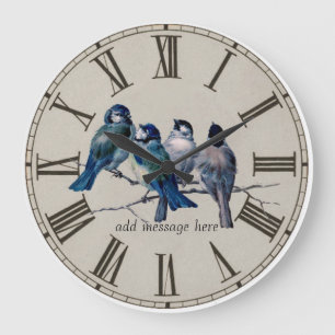 Personnalisez une horloge vintage bleus oiseaux d'