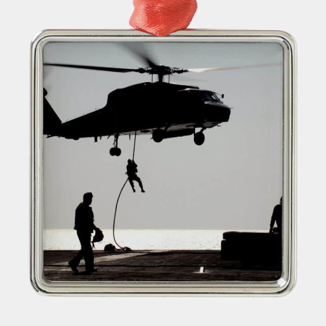 Personnel fast-rope out of an SH-60F Metal Ornament (Front)
