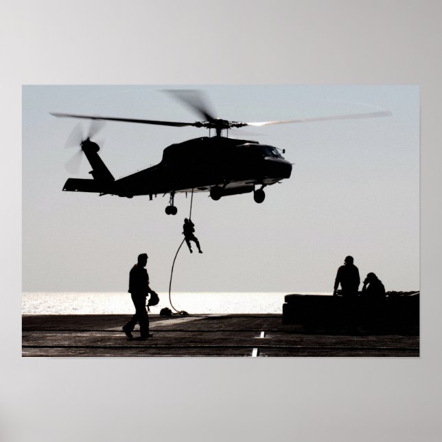Personnel fast-rope out of an SH-60F Poster (Front)