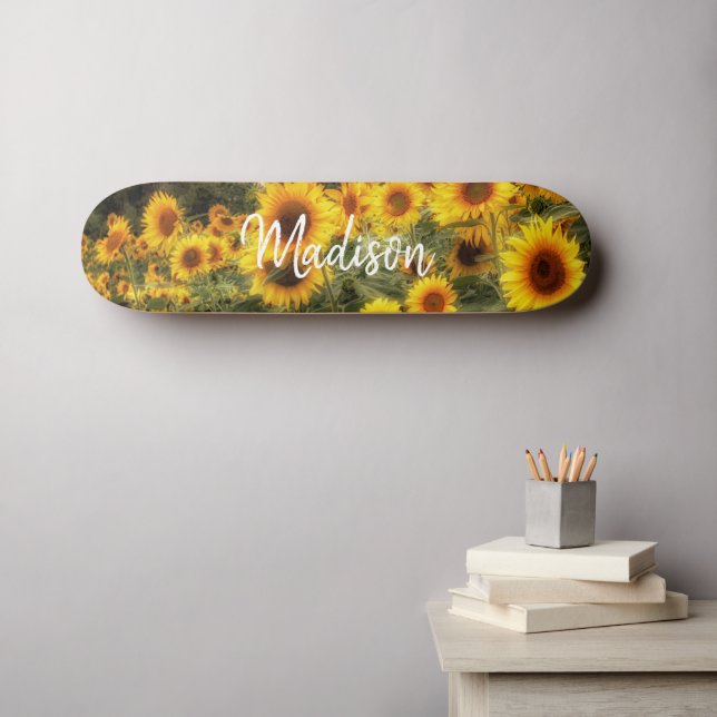 Personzlied Sunflower Field Photo Skateboard (Wall Art (Horz))