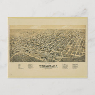 Perspective map of Texarkana Texas and Arkansas Postcard