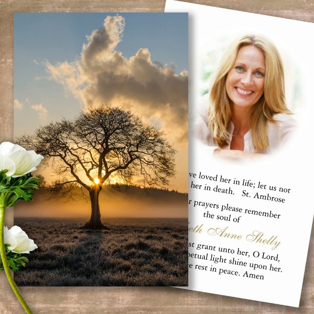 Perte funéraire arbre solitaire prière Cartes de s (Forever in our hearts, celebration of life, in loving memory of, prayer cards for bereavement)
