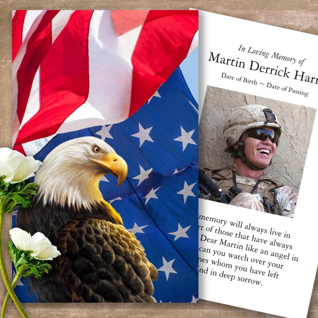 Perte funéraire Bald Eagle prière Cartes de sympat (military sympathy card, military prayer cards, funeral prayer card, death, military funeral cards)