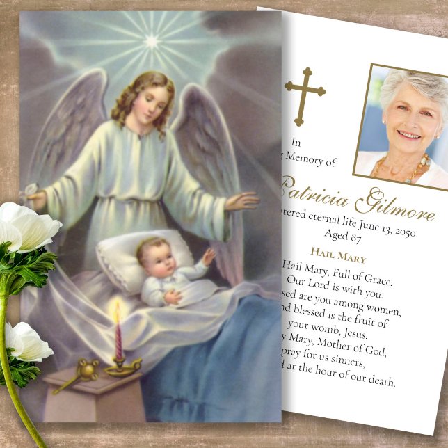 Perte funéraire Gardien Ange Prière Cartes de Symp (catholic, religious, celebration of life, in loving memory of, prayer cards for bereavement)