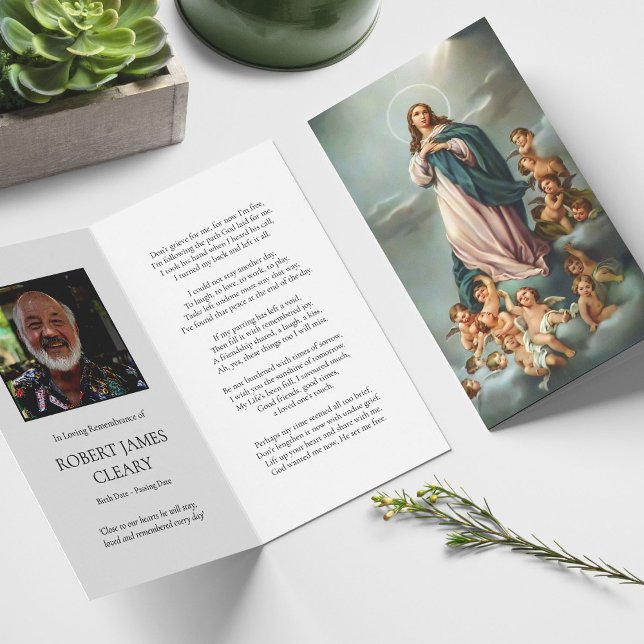 Perte funéraire Immaculée Prière Cartes de Sympath (catholic, religious, celebration of life, in loving memory of, prayer cards for bereavement)