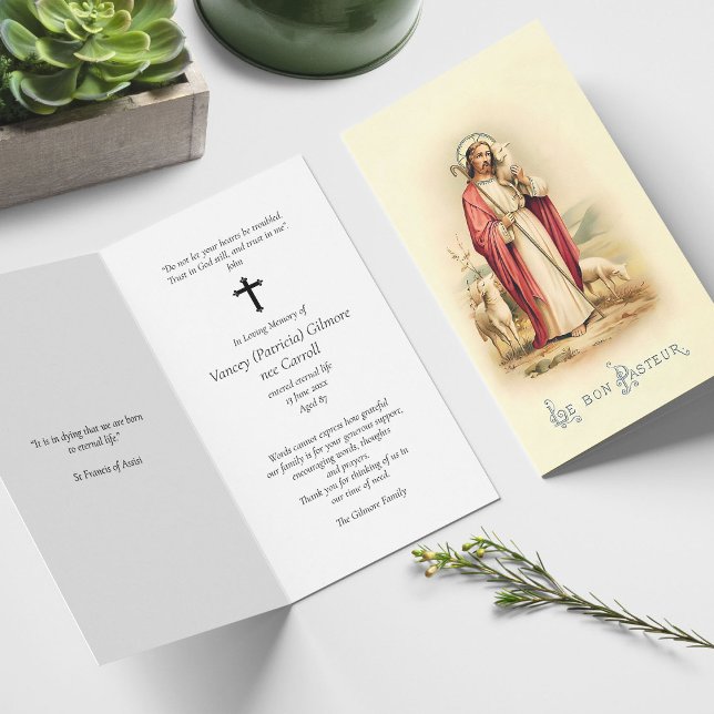 Perte funéraire Jésus Berger prière Cartes de symp (catholic, religious, celebration of life, in loving memory of, prayer cards for bereavement)