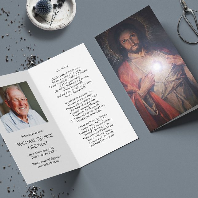 Perte funéraire Jésus Prière coeur Cartes de sympa (catholic, religious, celebration of life, in loving memory of, prayer cards for bereavement)