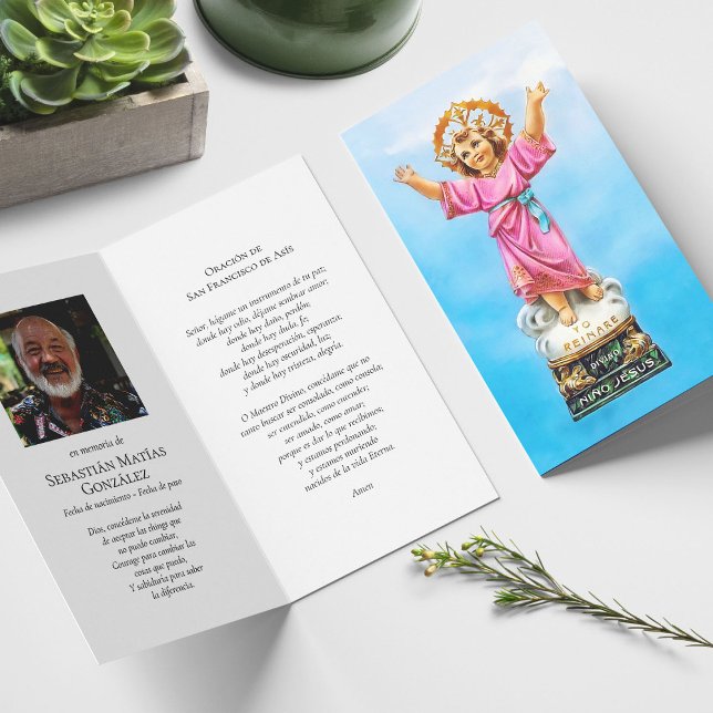 Perte funéraire Nino Jésus Prière Sympathie Cartes (catholic, religious, celebration of life, in loving memory of, prayer cards for bereavement)