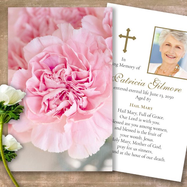 Perte funéraire Peony Prière commémorative Cartes  (Forever in our hearts, celebration of life, in loving memory of, prayer cards for bereavement)