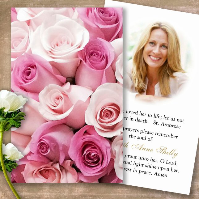 Perte funéraire Rose Rose Bud Prière Cartes de Sym (Forever in our hearts, celebration of life, in loving memory of, prayer cards for bereavement)