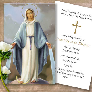Perte funéraire Sainte Vierge Prière Cartes de Sym