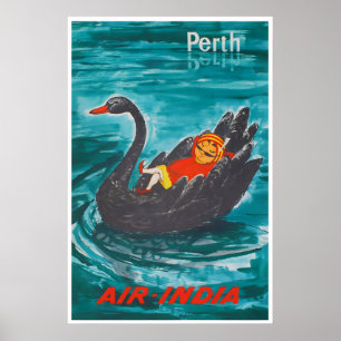 Perth Australia Art Air India Travel Poster Print