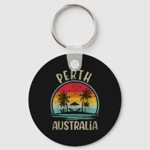 Perth Australia Beach Palm Tree Family Summer Vaca Keychain