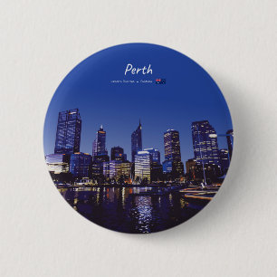 Perth, Australia - City Skyline Night 2 Inch Round Button