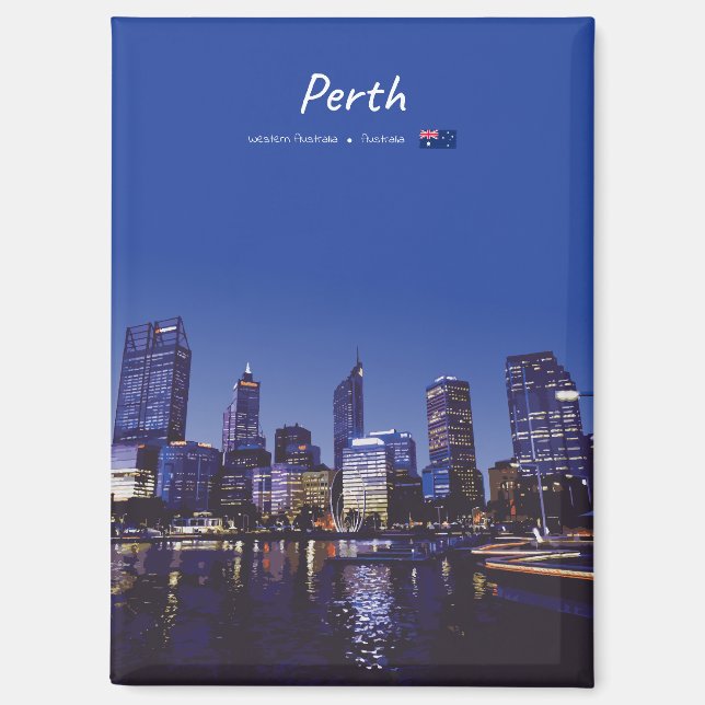 Perth, Australia - City Skyline Night Flat Magnet (Front)