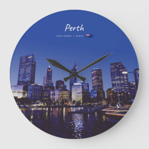Perth, Australia - City Skyline Night Large Clock