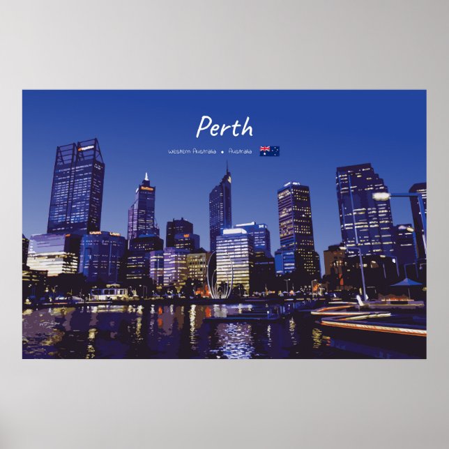 Perth, Australia - City Skyline Night Poster (Front)