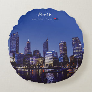 Perth, Australia - City Skyline Night Round Pillow