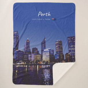 Perth, Australia - City Skyline Night Sherpa Blanket
